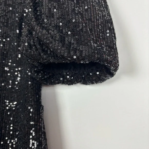 Camila Coelho Cassie Mini Dress Black Sequin Puff Sleeve Open Back Size Small - Picture 8 of 12